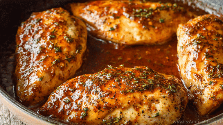 Brown sugar garlic chicken breasts baked in a rich caramelized glaze