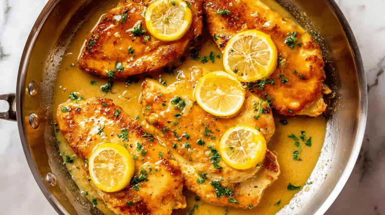 golden pan-seared chicken breasts in a stainless steel skillet